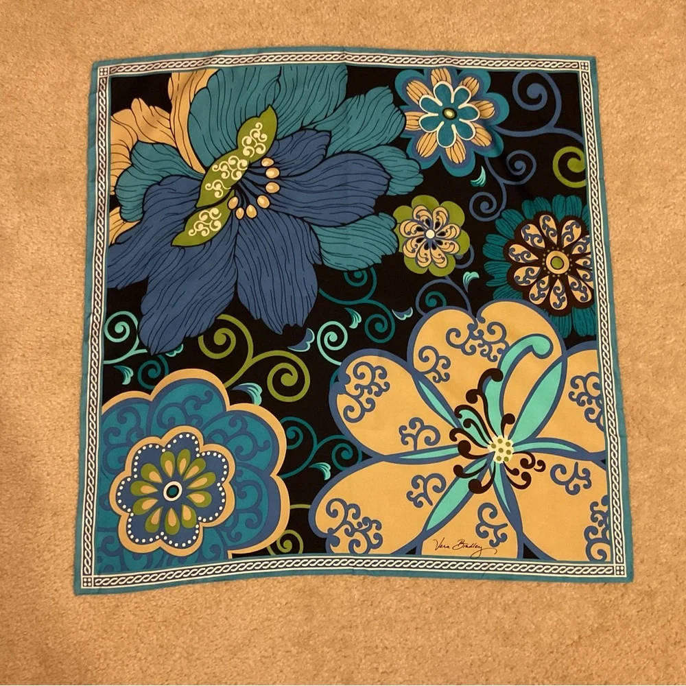 Vera Bradley 100% Silk Mod Floral Blue 27” Square
